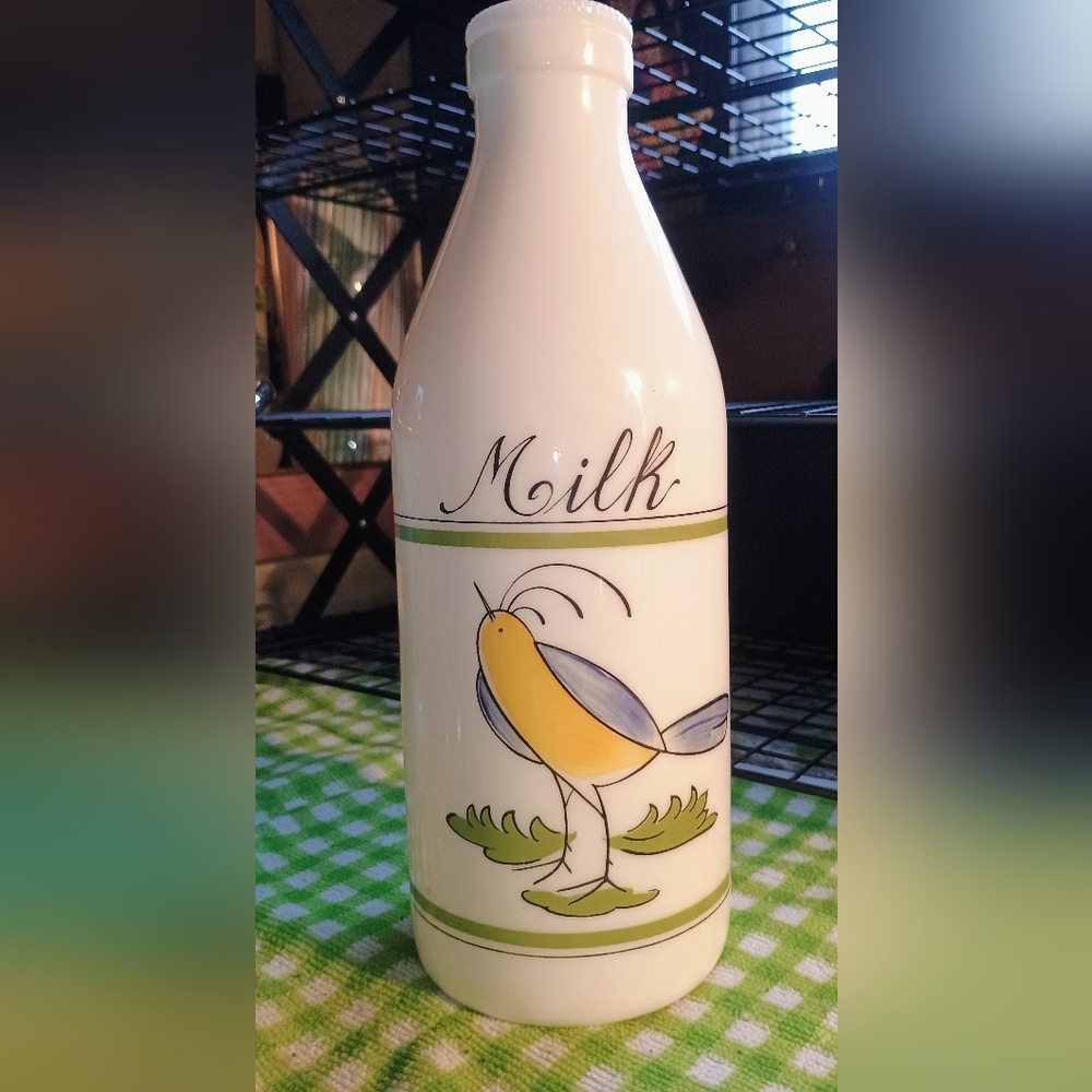 Vintage Hand Painted Milk Glass